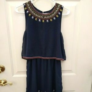 Lucky Brand Navy Blue Embroidered Tiered Dress XS